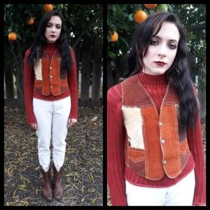 Vintage suede and cowhide vest w/ sherpa lining!